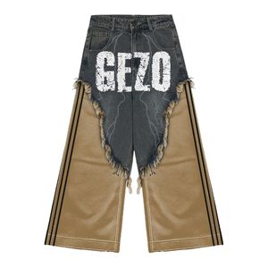 Pantalones Vaqueros Personalizados con Parches, Lavado Vintage, Estilo Urbano, Corte Ajustado, Cintura con Botones - Product Image 1