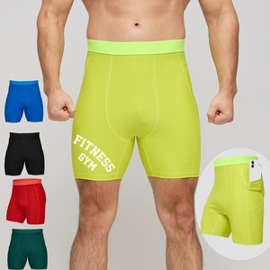 Pantalones Cortos de Compresión Deportivos para Hombre, Cintura Media, Elásticos, de Secado Rápido, con Bolsillos, de Spandex y Poliéster, Color Sólido - Product Image 1