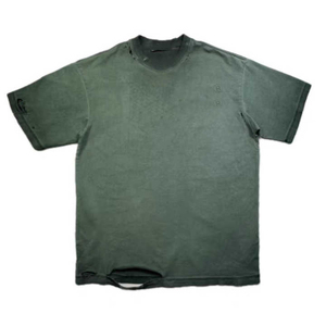T-shirt unisexe en coton délavé aux enzymes, coupe ample, épaules tombantes, effet usé, style streetwear hip-hop - Product Image 1