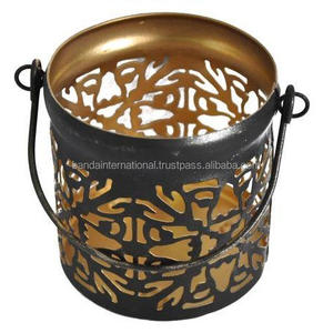 Candelabros votivos de hierro redondos decorativos para el hogar con asa, portavelas votivo de hierro acabado con revestimiento de polvo negro - Product Image 2