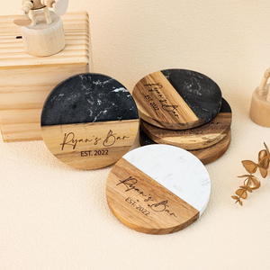 Premium Marble IWood Coaster Set Handmade Round Beverage Coasters for Restaurant Cafe Hotel <b>Table</b> Decoration - Product Image 5
