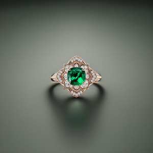 925 Sterling Silver Emerald Cushion Cut Flower <b>Statement</b> <b>Ring</b> IGI Certified Vintage Art Deco Design Handmade Women's Jewelry - Product Image 1