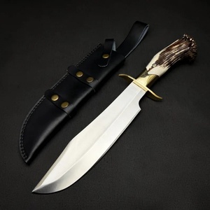 Handmade Industrial Grade Bowie Hunting Knife Straight <b>Drop</b> Point Stag Antler Handle Fixed Tactical Survival Stainless Steel OEM - Product Image 1