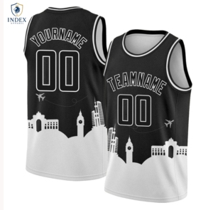 Maillot de basket personnalisé Index Apparel, noir et blanc, en mesh, sans manches, avec nom et numéro d'équipe, impression par sublimation, unisexe, adulte, toutes saisons - Product Image 1