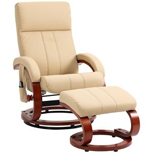 Fauteuil inclinable électrique en similicuir beige avec repose-pieds, 10 points de vibration, télécommande, canapé sectionnel pour salon - Product Image 1
