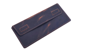 Genuine Leather Slim <b>Wallet</b> Unisex Minimalist Fold Closure Dark Blue Brown Two-Tone Design Daily Use - Product Image 2