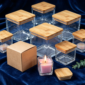 Porte-bougies carrés modernes en verre avec couvercle en <span class=keywords><strong>bois</strong></span>, à suspendre, réutilisables, impression multicolore, livraison rapide, vides - Product Image 3