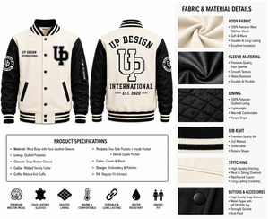 Veste de baseball personnalisée pour homme en laine avec manches en cuir PU, broderie, style varsity, OEM ODM - Product Image 4
