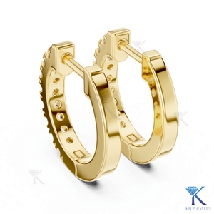 Custom Lab Grown CVD HPHT Diamond Single Row Pave Huggie Hoop <b>Earrings</b> Snap Back 14K <b>Solid</b> Gold Luxury Fine Women Bridal Jewelry - Product Image 5