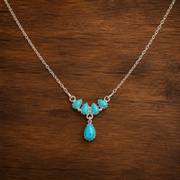 Collier pendentif goutte d'eau en turquoise Mohave en argent sterling, bijoux bohèmes à superposer, faits à la main