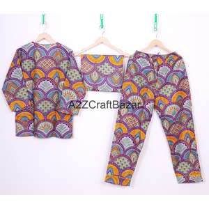 ชุดนอนผ้าฝ้ายแท้ 100% สำหรับผู้หญิง แขนสามส่วน ลายพิมพ์บล็อกดอกไม้ หรูหรา สำหรับเจ้าสาวและเพื่อนเจ้าสาว เอวยางยืด - Product Image 5