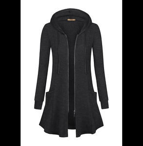 Miusey Veste longue à capuche zippée pour femme, sweat-shirt léger, cardigan ouvert sur le devant - Product Image 1