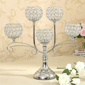 Élégant chandelier en cristal à 5 bras, support de fleurs de mariage en gros, centre de table de luxe doré, porte-bougies chauffe-plat pour banquet - Product Image 5