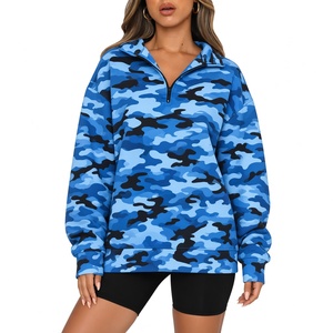 Camouflage <b>Quarter</b> <b>Zip</b> Pullover Long Sleeve Outdoor Casual <b>Sweatshirt</b> Relaxed Fit Hooded Collar Design Allover Nature Pattern - Product Image 5