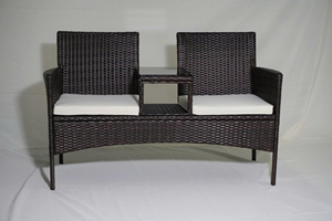 Canapé d'extérieur en rotin 2 places, mobilier de jardin avec coussins blancs, design contemporain, résistant aux intempéries - Product Image 2