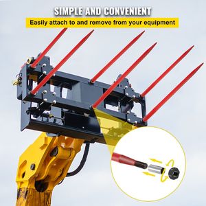 Forca per balle di fieno da 49 pollici con attacco rapido, capacità 4500 libbre, con forche per balle rivestite in rosso da 1 3/4 pollici di larghezza, per macchine agricole - Product Image 5