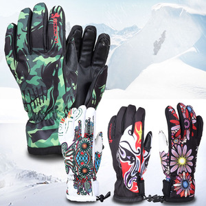 Gants de snowboard imperméables à doigts séparés, camouflage, polyuréthane, bordure orange, fermeture à cordon, unisexe, pour l'extérieur, hiver - Product Image 4