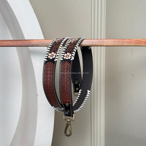 Correa de hombro de cuero genuino con broches de latón antiguo Whipstitch Daisy Flower 1,5" - Product Image 4