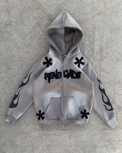 Sweat à capuche oversize zippé avec imprimé lettres sur le devant et patch étoile, streetwear homme, vêtements d'automne - Product Image 1