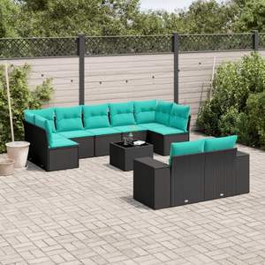 Ensemble de canapés de jardin en polyrotin noir avec coussins, 10 pièces, mobilier d'extérieur au design contemporain pour usage extérieur - Product Image 1