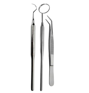 Kit d'examen dentaire de diagnostic de base STEELINE CORPORATION, 3 pièces : miroir, explorateur, pince manuelle en acier inoxydable chirurgical - Product Image 1