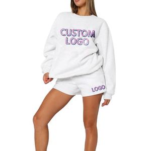 Conjunto Deportivo de Invierno Personalizado para Mujer, Sudadera y Pantalones Cortos, Logotipo con Impresión en Relieve, Sudadera con Capucha de Poliéster Transpirable - Product Image 4