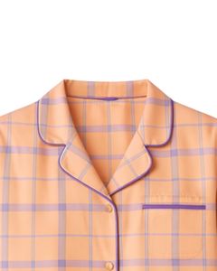 Ensemble de pyjama pour femmes à carreaux pêche et orange personnalisé, manches longues, boutonné, vêtements de nuit en coton doux, ensemble de vêtements de détente en deux pièces - Product Image 4