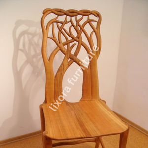 Luxury Handcrafted Solid Wood Dining Chair Artistic <b>Tree</b> <b>Branch</b> Carving Nature Inspired Wood Seat - Product Image 2