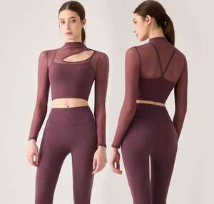 <b>Women's</b> Lightweight Breathable Spandex/Nylon <b>Mesh</b> High-Neck Yoga <b>Tops</b>-Fitness Seamless Workout Shirts Skinny Fit All Seasons - Product Image 3