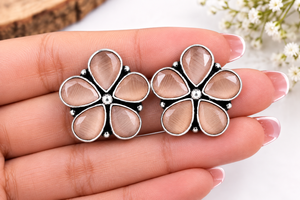 Hote Selling Monalisa Flower <b>Stud</b> Earrings Antique Silver-Plated Bezel Setting Wholesale Supplier - Product Image 2