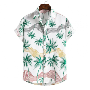 เสื้อเชิ้ตฮาวายแขนสั้นพิมพ์ลายทาง/ลายต้นไม้ แฟชั่นฤดูร้อนใหม่ สไตล์ลำลองสำหรับผู้ชาย ทรงเข้ารูป ปกคอพับได้ เหมาะสำหรับใส่ไปเที่ยวชายหาด - Product Image 1