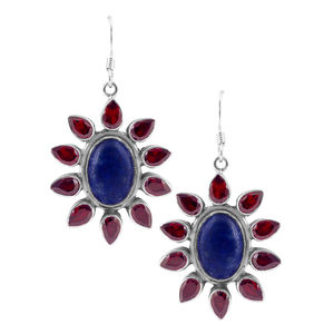 Boucles d'oreilles en argent sterling 925 avec lapis-lazuli bleu et grenat rouge, design haut de gamme, vente en gros, boucles d'oreilles en argent sterling pour femmes, eau douce - Product Image 2