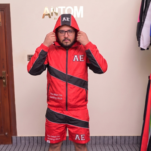 Conjunto Deportivo Personalizado de Talla Grande, Chaqueta Corta con Capucha y Pantalones Cortos, Transpirable, con Estampado, para Verano, Ropa de Entrenamiento Personalizable para Hombre - Product Image 3