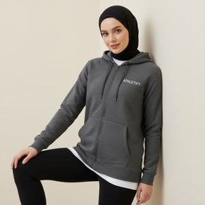 Chaqueta larga con capucha y cremallera para mujer musulmana, estilo modesto, holgada, ropa deportiva islámica, sudadera, ropa exterior, para entrenamiento, viajes, informal, larga, de color liso. - Product Image 1