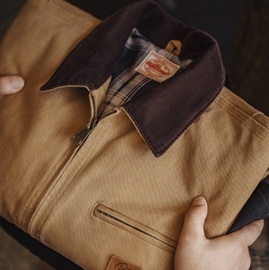 Men's Black Canvas Workwear Jacket with Solid Lining Hooded Breathable <b>Covered</b> <b>Button</b> Closure Regular Fit Winter Wear Logo - Product Image 3