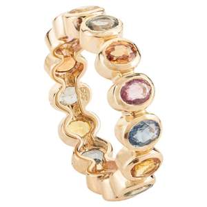 Bague éternité en or blanc 14 carats avec saphirs naturels multicolores et sertissage à griffes - Product Image 4