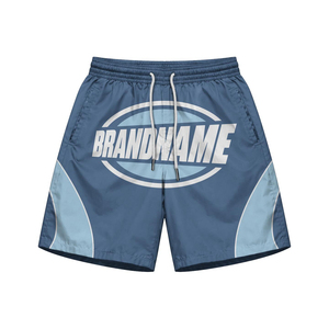Shorts coupe-vent en nylon Taslon blanc marine 220 GSM, impression puff, logo personnalisé, cordon de serrage, fermetures éclair, pour homme - Product Image 5