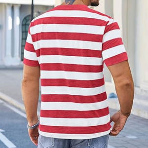 Camisetas de Manga Corta a Rayas, Cuello Redondo, Estilo Casual, Bloques de Color, Elásticas, Ligeras, de Algodón, Cómodas para el Verano y la Playa - Product Image 3