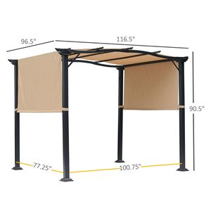 Pergola Retrattile 8 X 10 con Telaio in Acciaio e Copertura Superiore, Tenda Ombreggiante per Esterni in Tessuto Poliestere - Product Image 3