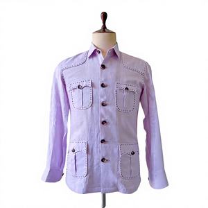 Camisa Casual de Verano para Hombre SRCLOTHARS, Color Rosa, Estilo Caza, 100% Lino, Teñido Liso, Ecológica, Transpirable y Cómoda - Product Image 1