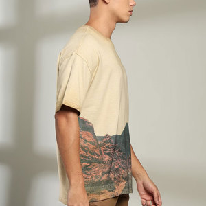 T-shirt en jersey de coton surdimensionné pour homme, col rond, manches courtes, style décontracté avec imprimé, coupe respirante - Product Image 4
