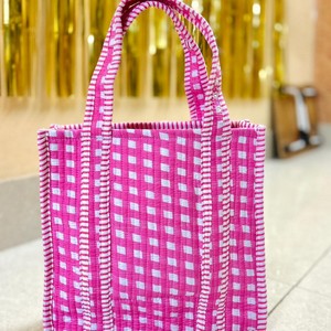 Grand sac fourre-tout en coton matelassé, mini sac fourre-tout en coton indien pour femmes, bleu clair, style et fermeture ouvertes pour les courses quotidiennes - Product Image 5