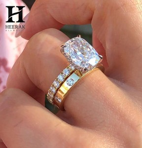 Luxury Lab Grown Elongated Cushion Diamond Engagement <b>Ring</b> Set 14K Gold <b>Thick</b> Flat Band Solitaire Shared Prong Eternity Bridal - Product Image 1