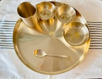 Service de table artisanal en laiton Kansa poli, écologique, assiettes, bols, verres, cuillères, motif uni, pour usage quotidien et festif, durable