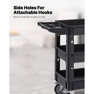 Carrello Multiuso a 3 Ripiani per Carichi Pesanti, Capacità di Carico 250 kg, Ruote Girevoli a 360 Gradi, Carrello di Servizio a 2 Ripiani - Product Image 3