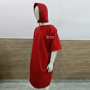 Tunique médiévale viking rouge en coton avec capuche, manches courtes, costume de chevalier Renaissance, tenue de guerrier pour reconstitution historique, vêtements de cosplay - Product Image 2