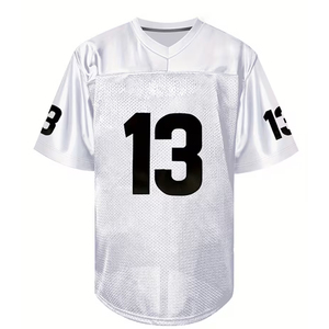 White Mesh Football Jersey Men's Short Sleeve V-Neck Breathable Sporty <b>T</b>-<b>Shirt</b> Number 13 Printed Regular Fit Mesh <b>Shirt</b> - Product Image 1