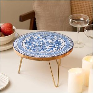 Soporte Redondo Azul y Blanco para Tartas, Plato Floral para Postres, Plato de Bambú para Mesa de Té, Apto para Lavavajillas, para Exhibición de Repostería en Fiestas y el Hogar - Product Image 4