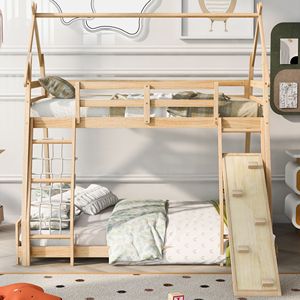 Letto a castello naturale a due piani (twin over queen) con reti di sicurezza e rampa per bambini - Product Image 2