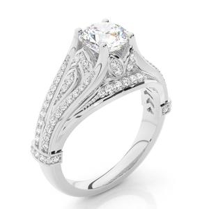 Bague de fiançailles pour femme à 3 pierres en diamant de laboratoire, argent sterling 925, plaqué rhodium ethnique, couleur DEF, taille brillant, Vala - Product Image 1